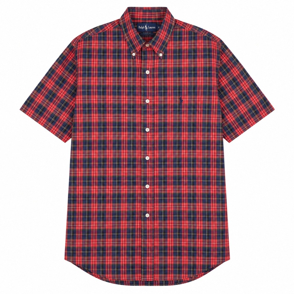 Ralph Lauren Shirt Men XL Hand Woven Royal Stewart Madras Plaid Short Sleeve